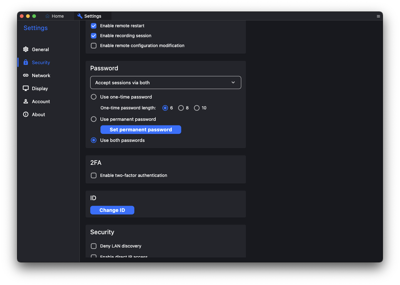 Permanent password setting